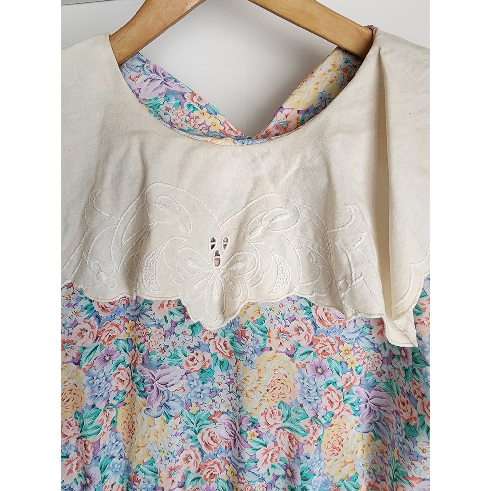VTG Caroline Wells Dress 12 Pastel Floral Maxi Statement Lace Collar Cottagecore - Picture 3 of 7